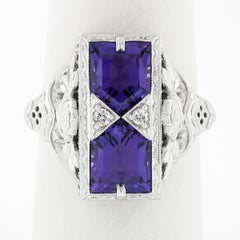 New 14K Gold 1.80ctw Amethyst & Diamond Filigree Etched Milgrain Platter Ring