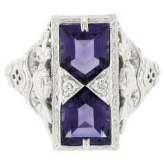 New 14K Gold 1.80ctw Amethyst & Diamond Filigree Etched Milgrain Platter Ring