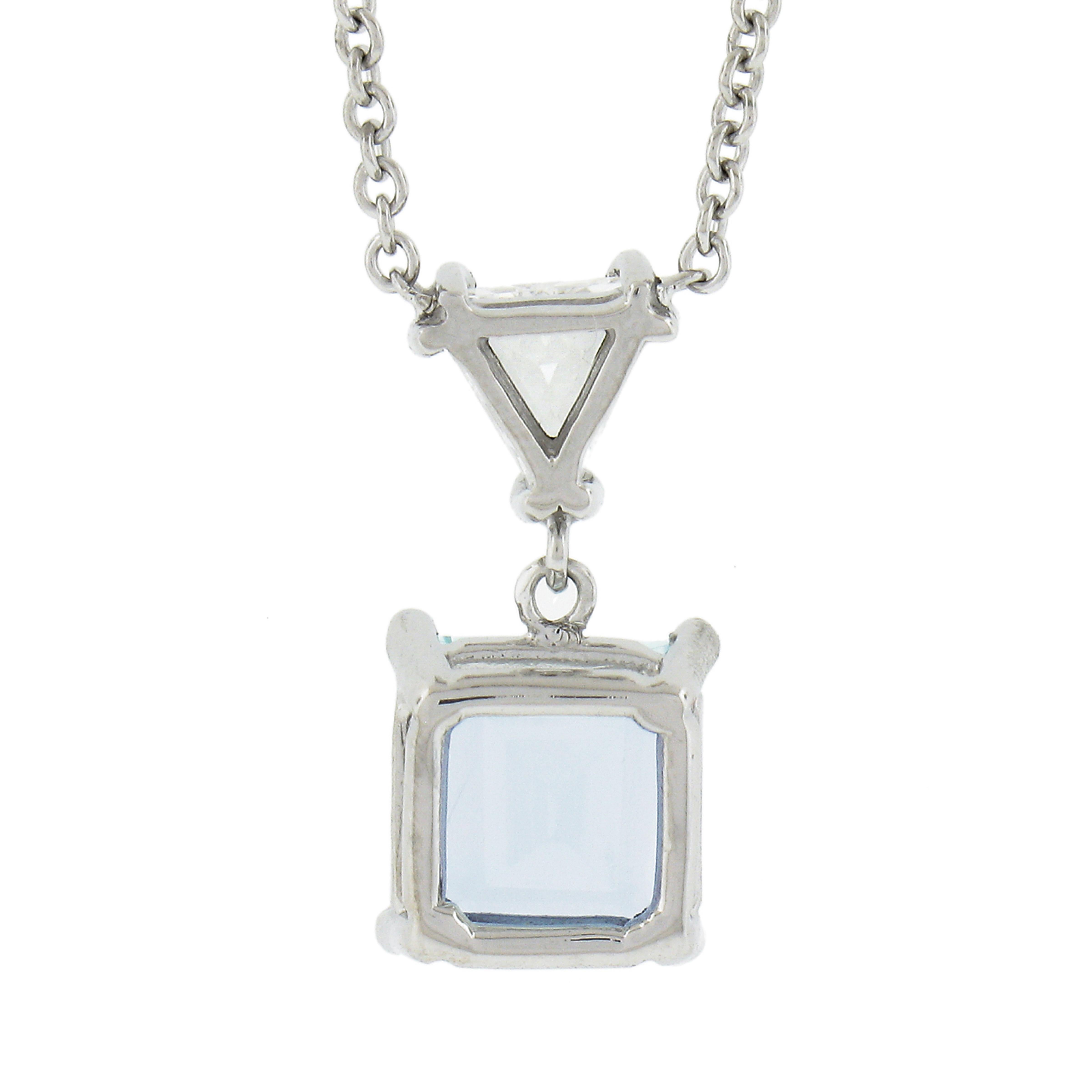 New 14k Gold 1.86ct Square Step Aquamarine & Diamonds Pendant & Adjustable Chain In New Condition For Sale In Montclair, NJ