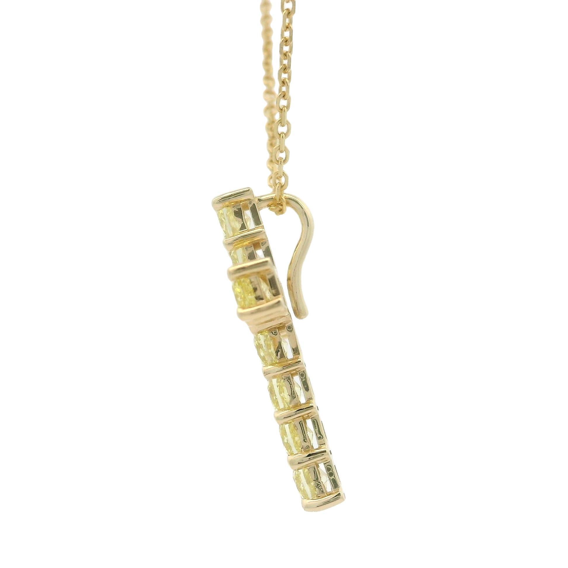 New 14k Gold 1.86ctw Radiant Cut Fancy Yellow Diamond Cross Pendant Necklace For Sale 6