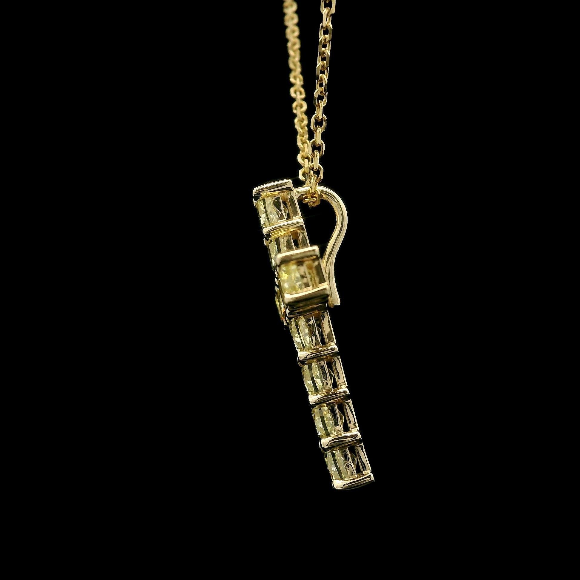 New 14k Gold 1.86ctw Radiant Cut Fancy Yellow Diamond Cross Pendant Necklace In New Condition For Sale In Montclair, NJ