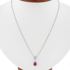 New 14k Gold 1.99ctw Pear Pink Sapphire & Round Diamond Dangle Pendant Necklace
