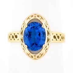NEW 14k Gold 2.0ct Violet Blue Oval Tanzanite w/ Scroll Open Work Solitaire Ring