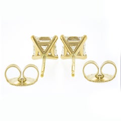 New 14k Gold 2.14ctw GIA Martini Prong Set Square Princess Diamond Stud Earrings
