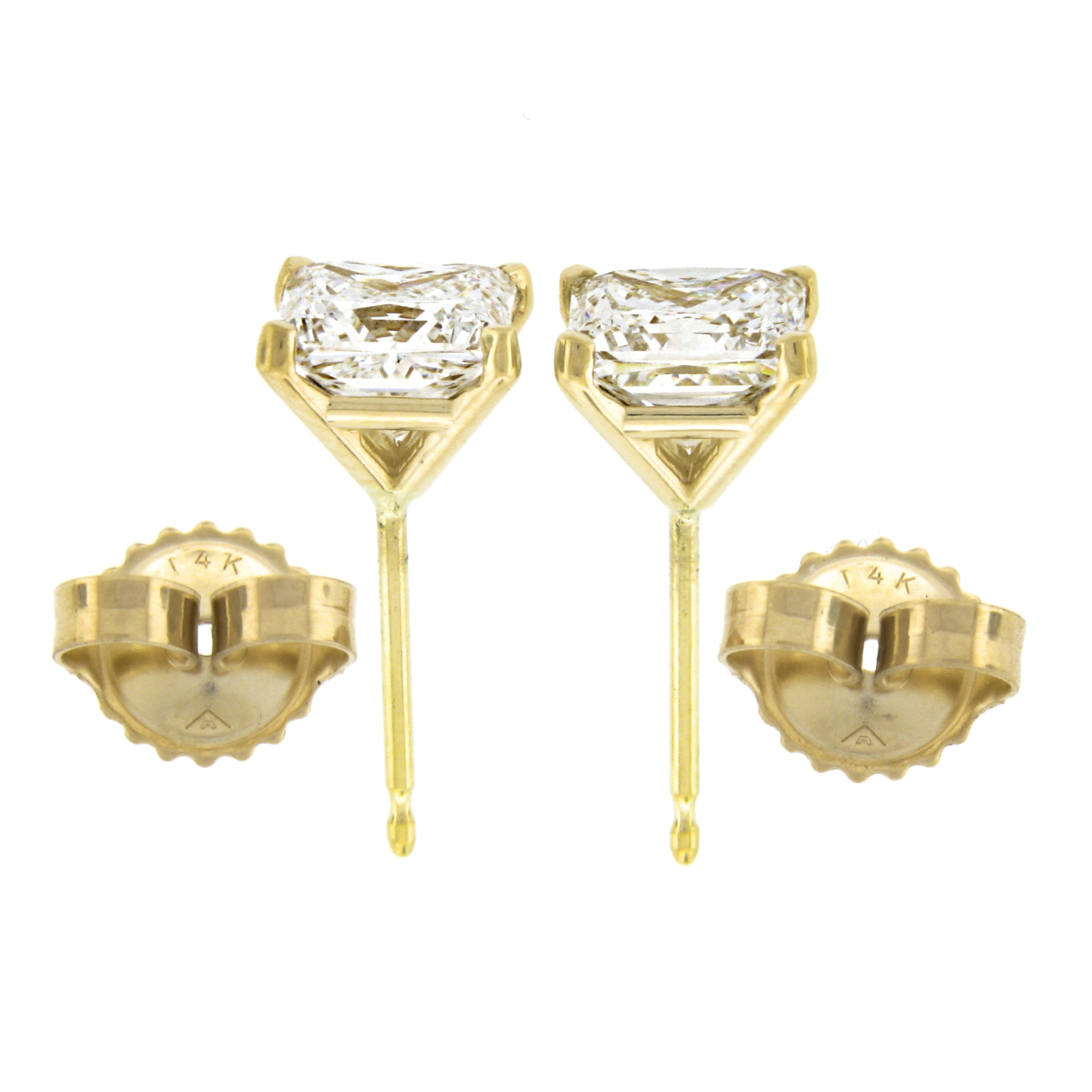 Princess Cut New 14k Gold 2.14ctw GIA Martini Prong Set Square Princess Diamond Stud Earrings For Sale