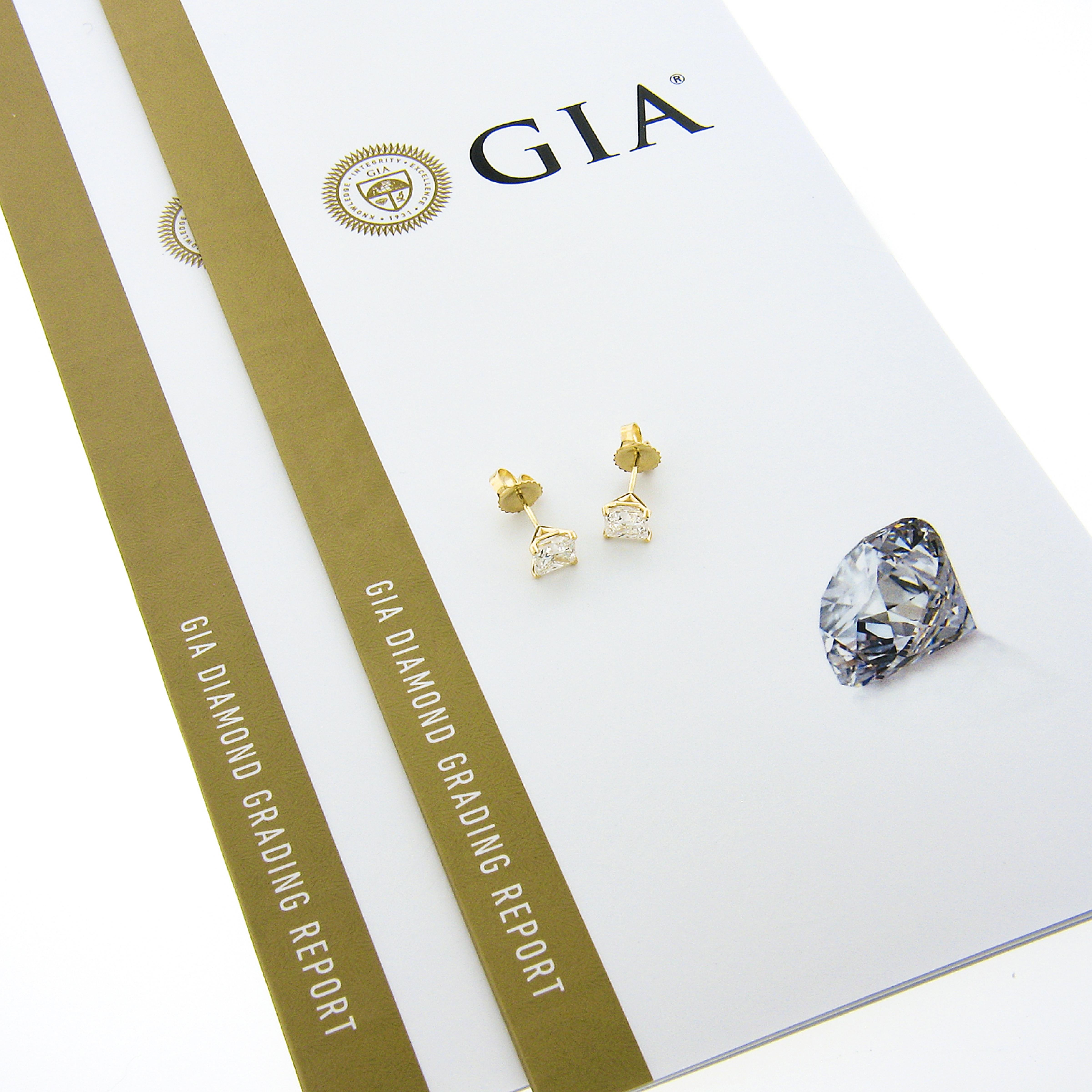 Women's New 14k Gold 2.14ctw GIA Martini Prong Set Square Princess Diamond Stud Earrings For Sale