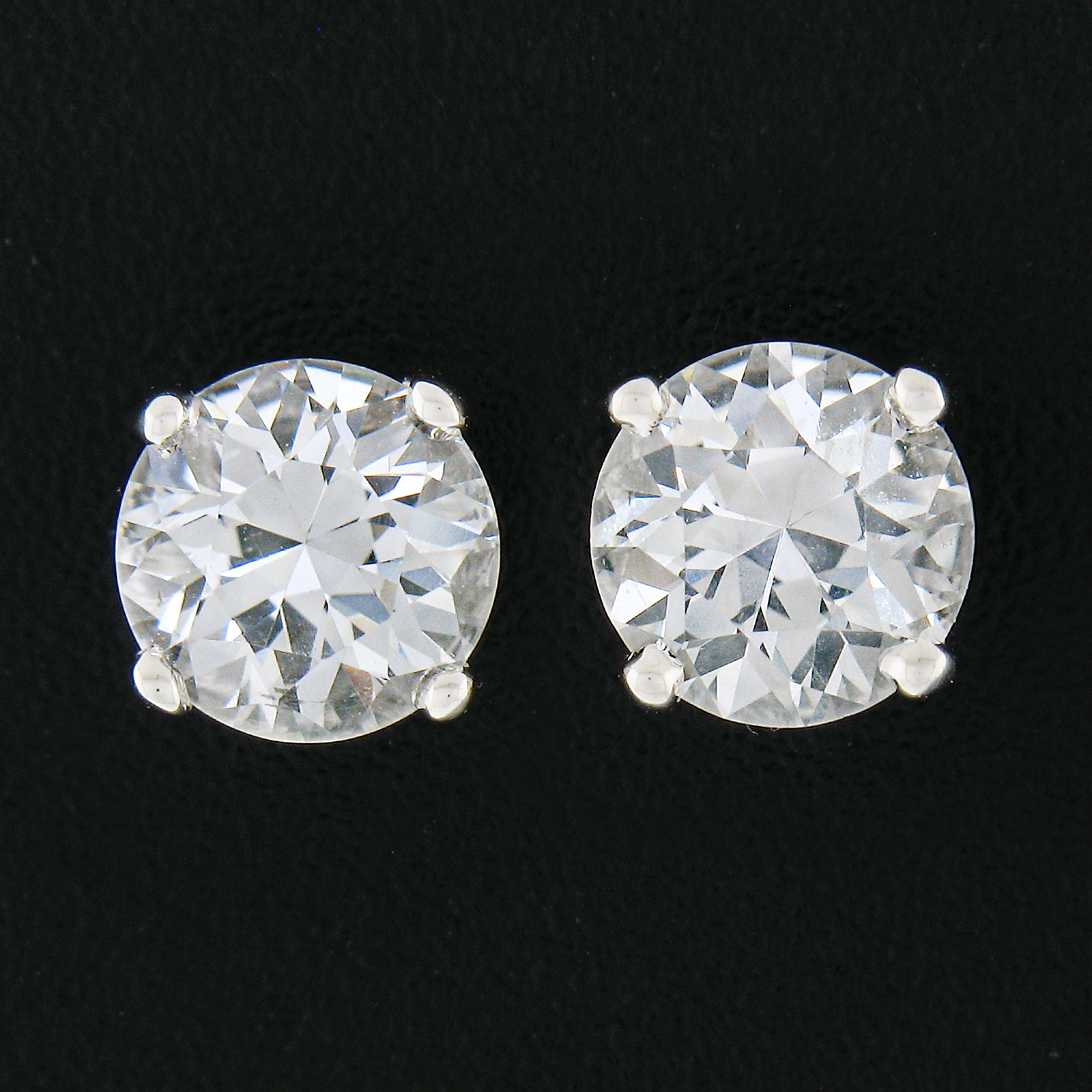 Round Cut NEW 14k Gold 2.21ctw GIA Round NO HEAT White Sapphire Prong Set Stud Earrings For Sale