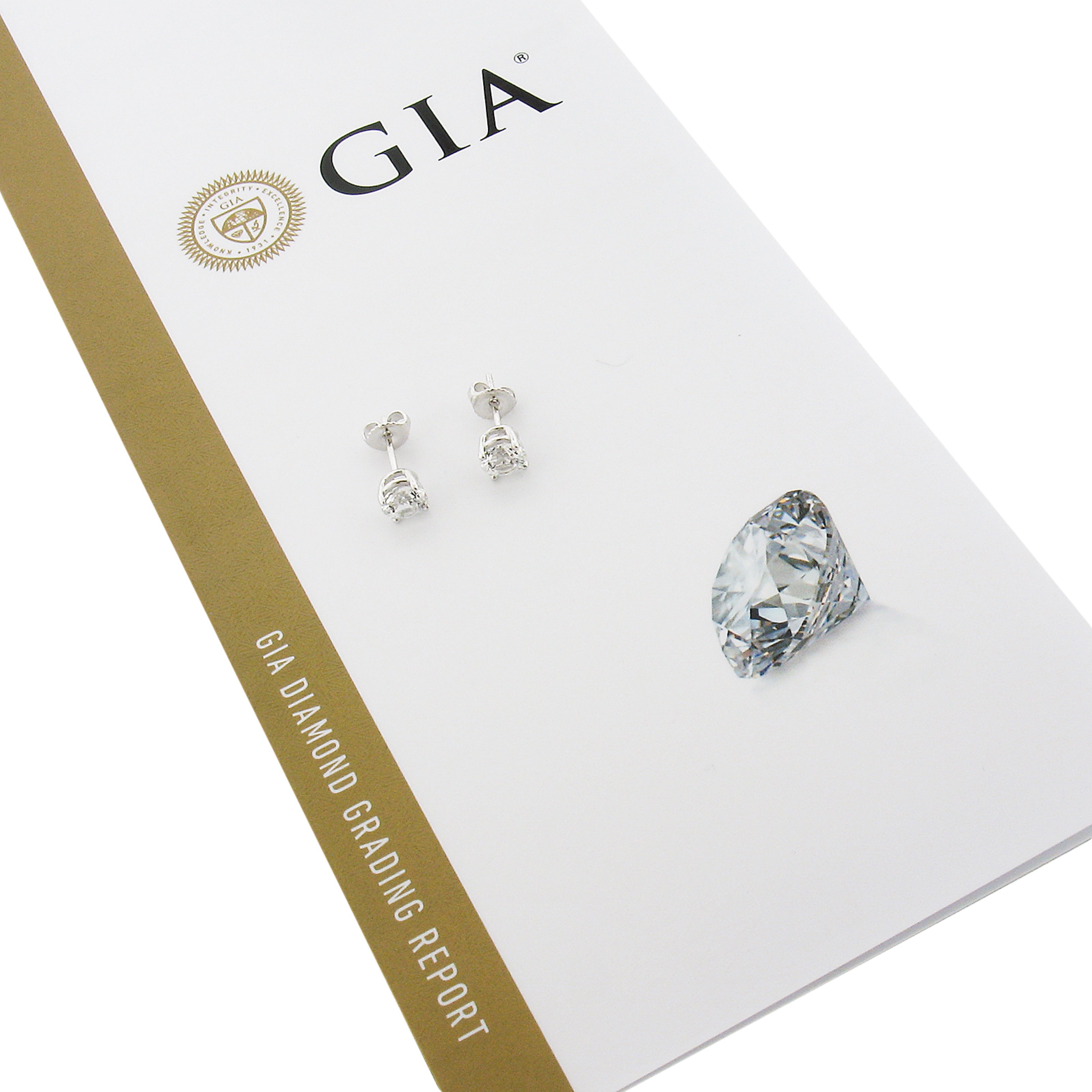 NEW 14k Gold 2.21ctw GIA Round NO HEAT White Sapphire Prong Set Stud Earrings For Sale 2