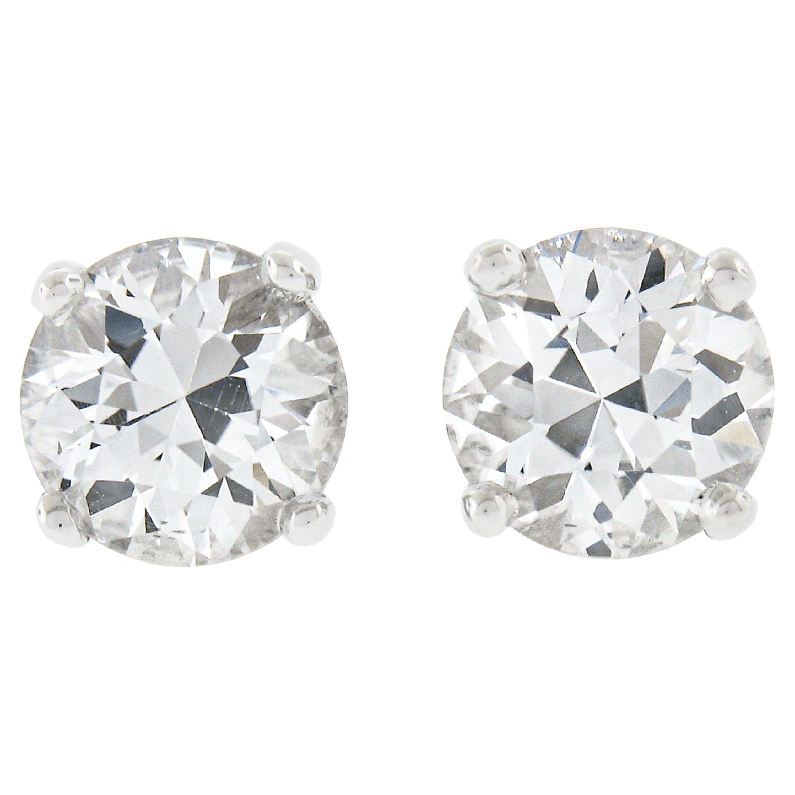 NEW 14k Gold 2.21ctw GIA Round NO HEAT White Sapphire Prong Set Stud Earrings For Sale