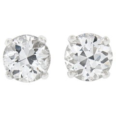NEW 14k Gold 2.21ctw GIA Round NO HEAT White Sapphire Prong Set Stud Earrings