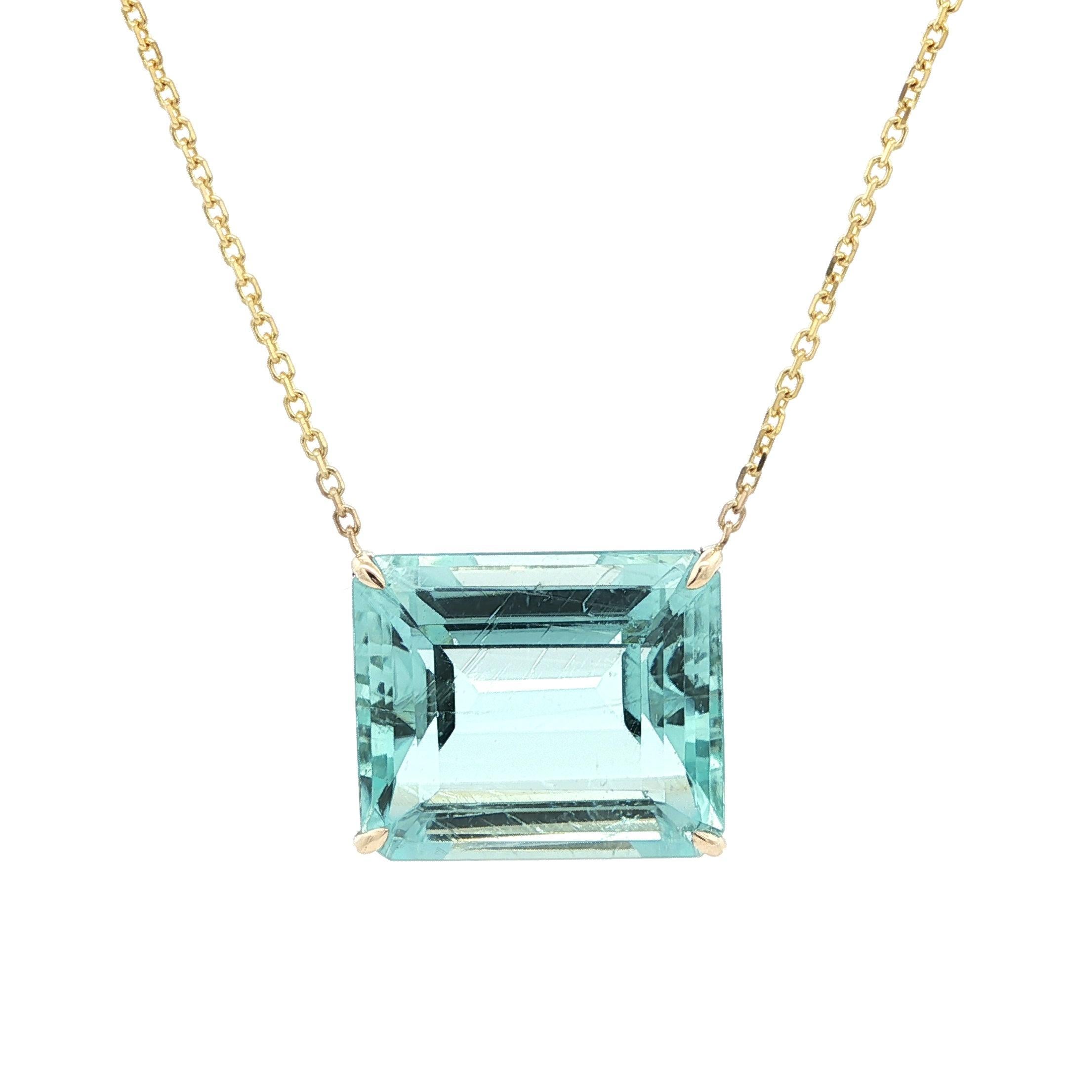 Nuevo Collar Colgante Solitario 23ct Oro 14k Corte Esmeralda Aguamarina Azul Sideway Corte esmeralda en venta