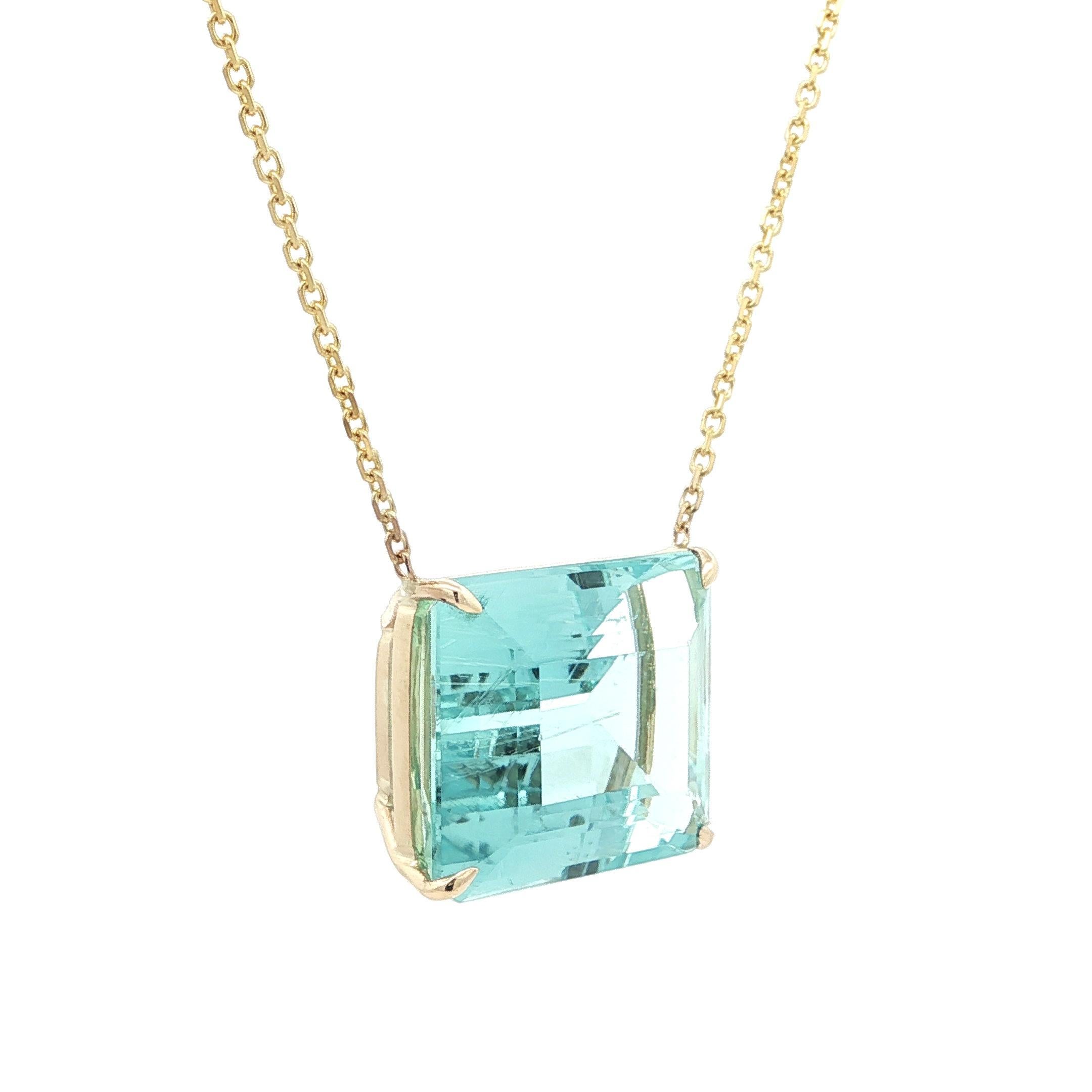 Nuevo Collar Colgante Solitario 23ct Oro 14k Corte Esmeralda Aguamarina Azul Sideway en Nuevo estado para la venta en Montclair, NJ