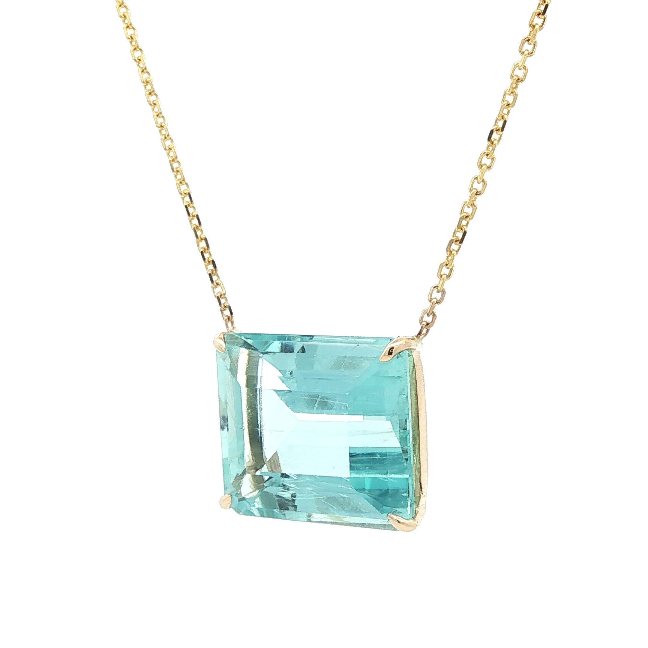 De las mujeres Nuevo Collar Colgante Solitario 23ct Oro 14k Corte Esmeralda Aguamarina Azul Sideway en venta