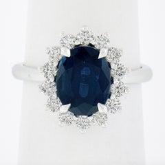 New 14K Gold 3.23ctw GIA Ceylon Oval Blue Sapphire & Round Diamond Halo Ring