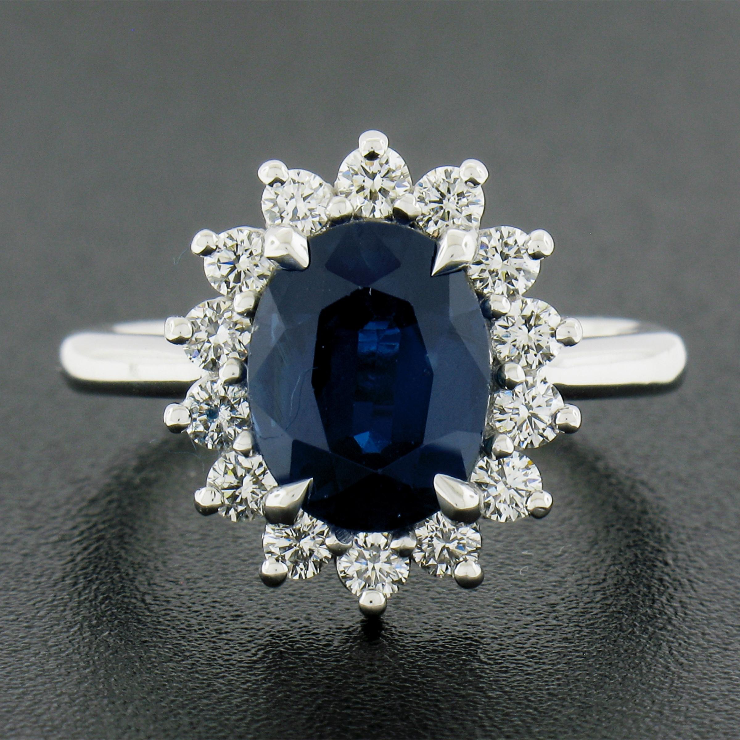 Oval Cut New 14K Gold 3.23ctw GIA Ceylon Oval Blue Sapphire & Round Diamond Halo Ring For Sale