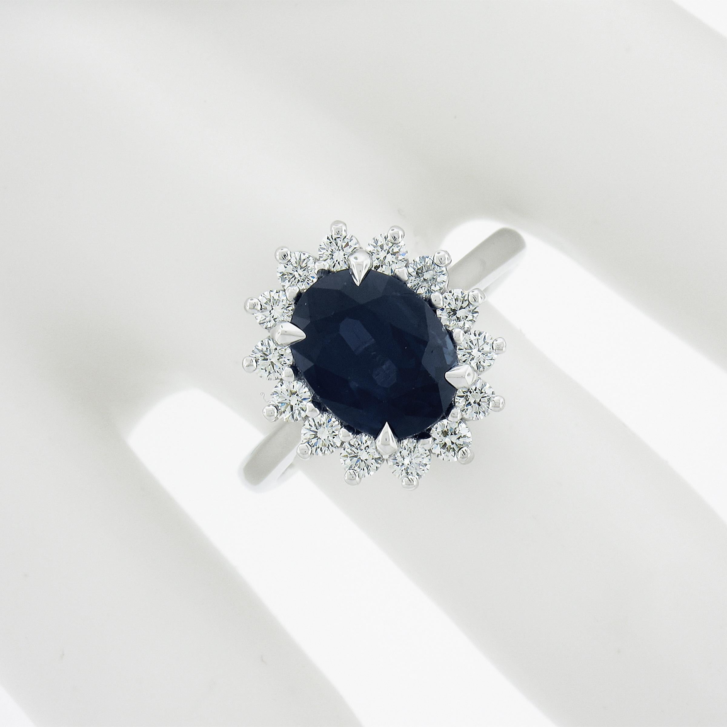 New 14K Gold 3.23ctw GIA Ceylon Oval Blue Sapphire & Round Diamond Halo Ring In New Condition For Sale In Montclair, NJ