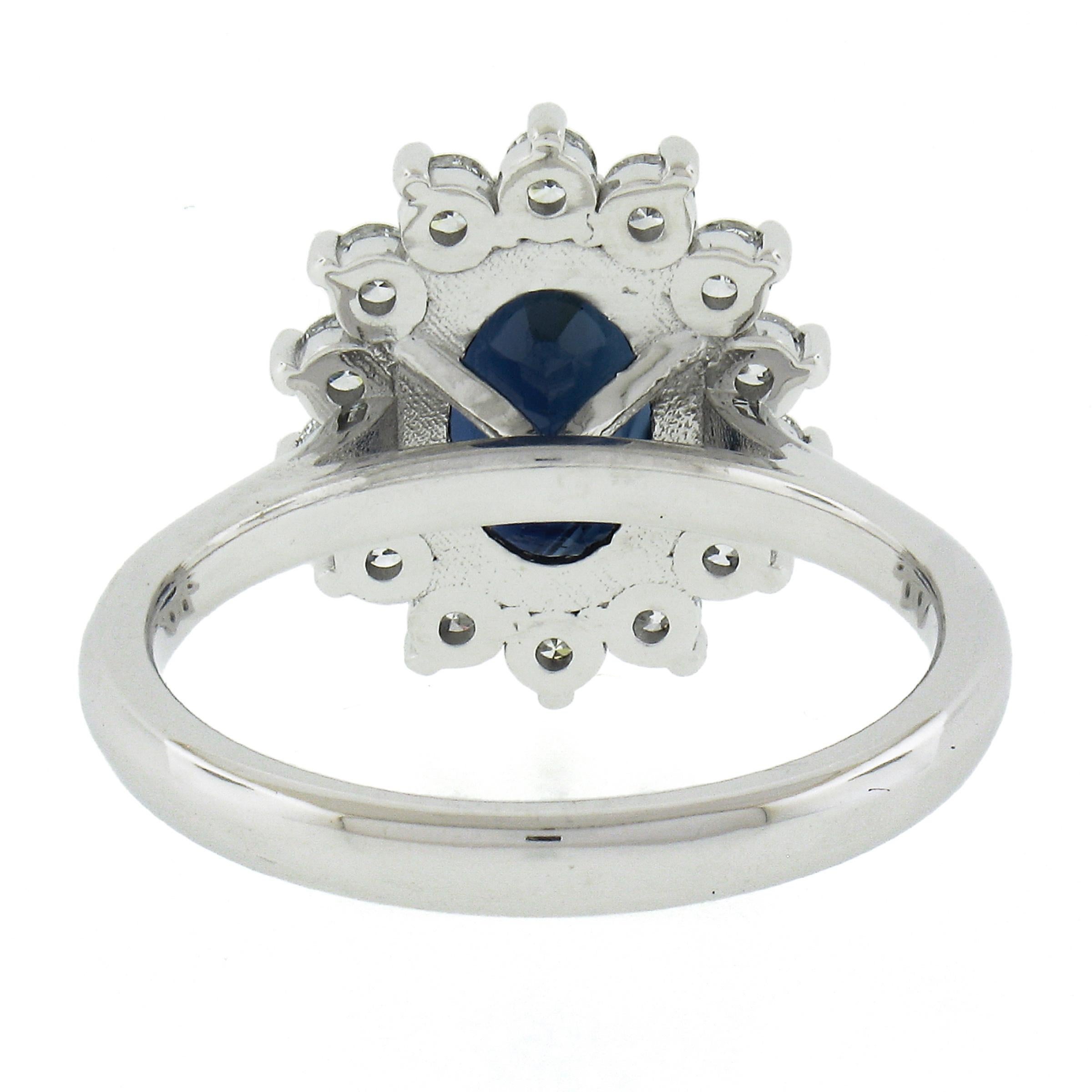 New 14K Gold 3.23ctw GIA Ceylon Oval Blue Sapphire & Round Diamond Halo Ring For Sale 2