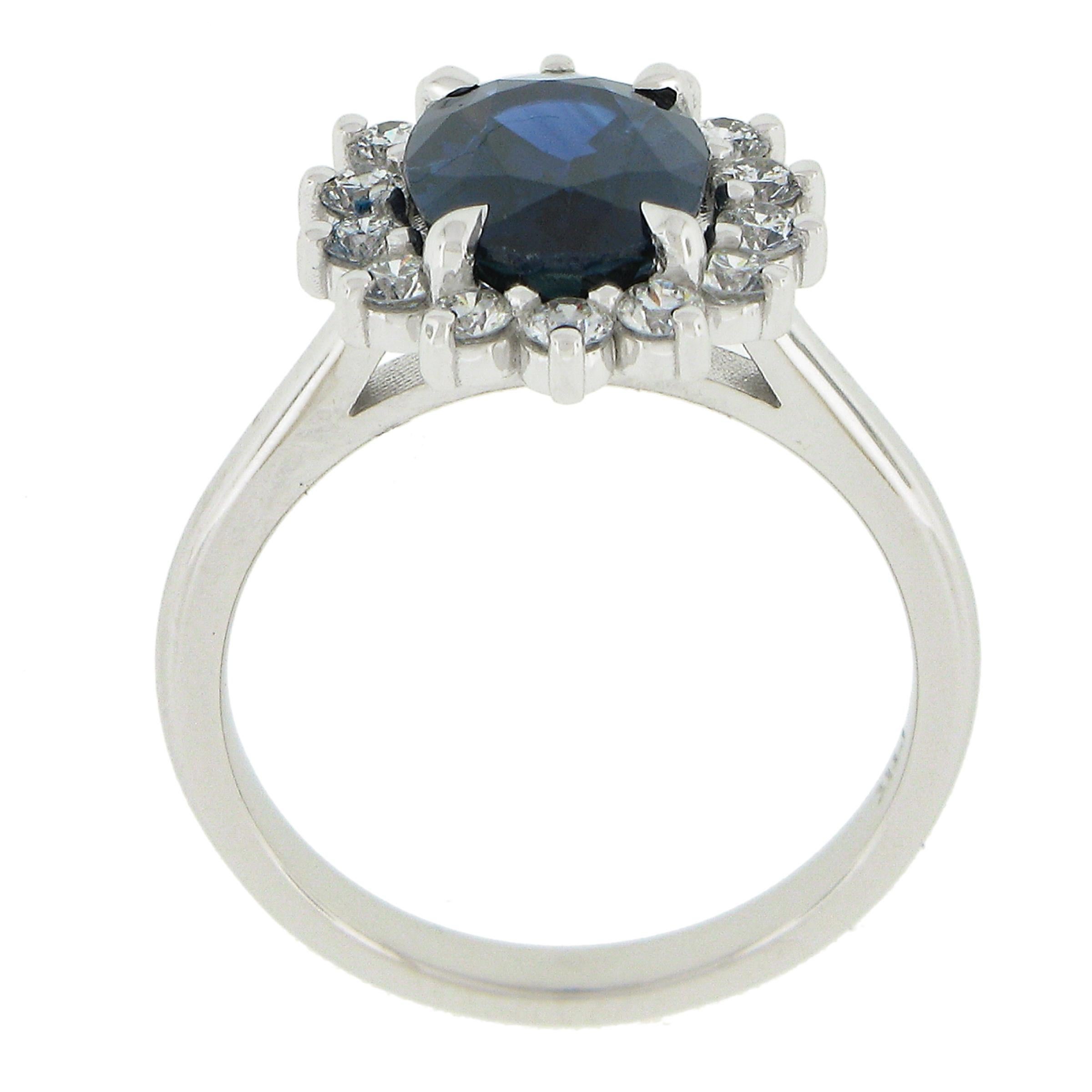 New 14K Gold 3.23ctw GIA Ceylon Oval Blue Sapphire & Round Diamond Halo Ring For Sale 3