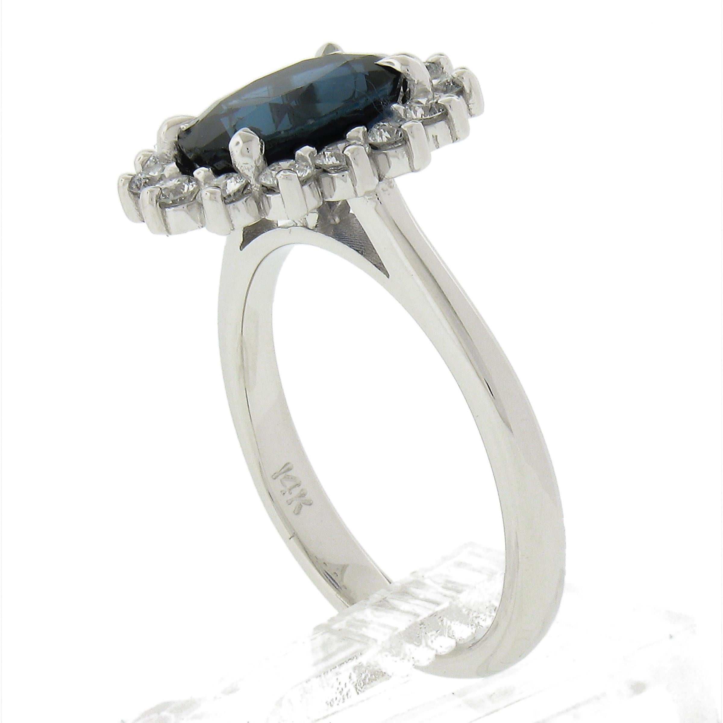 New 14K Gold 3.23ctw GIA Ceylon Oval Blue Sapphire & Round Diamond Halo Ring For Sale 4