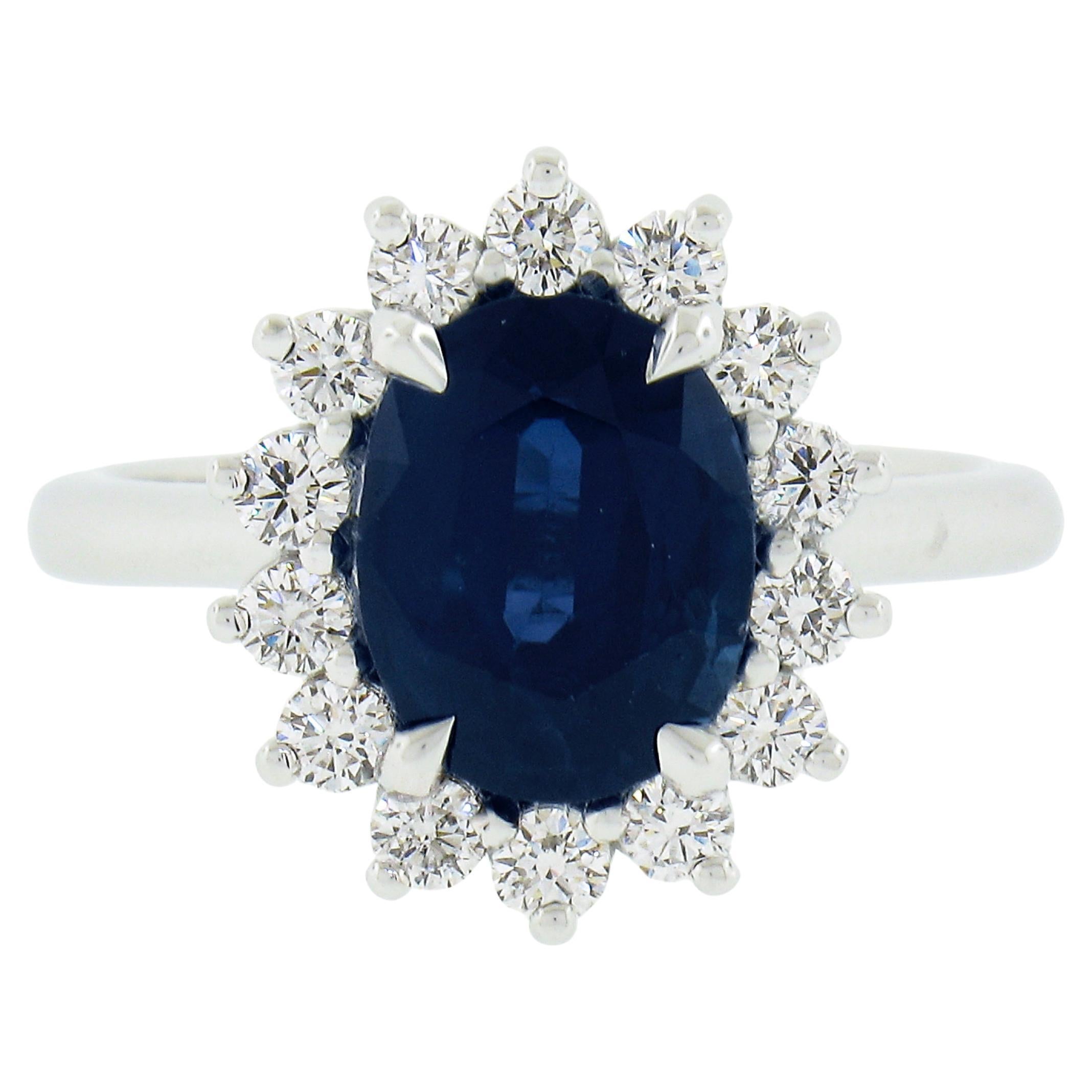 New 14K Gold 3.23ctw GIA Ceylon Oval Blue Sapphire & Round Diamond Halo Ring For Sale