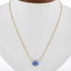 NEW 14k Gold 3.34ctw GIA Oval Blue Sapphire Diamond Halo Pendant Necklace (Collana aureola con zaffiro blu ovale)