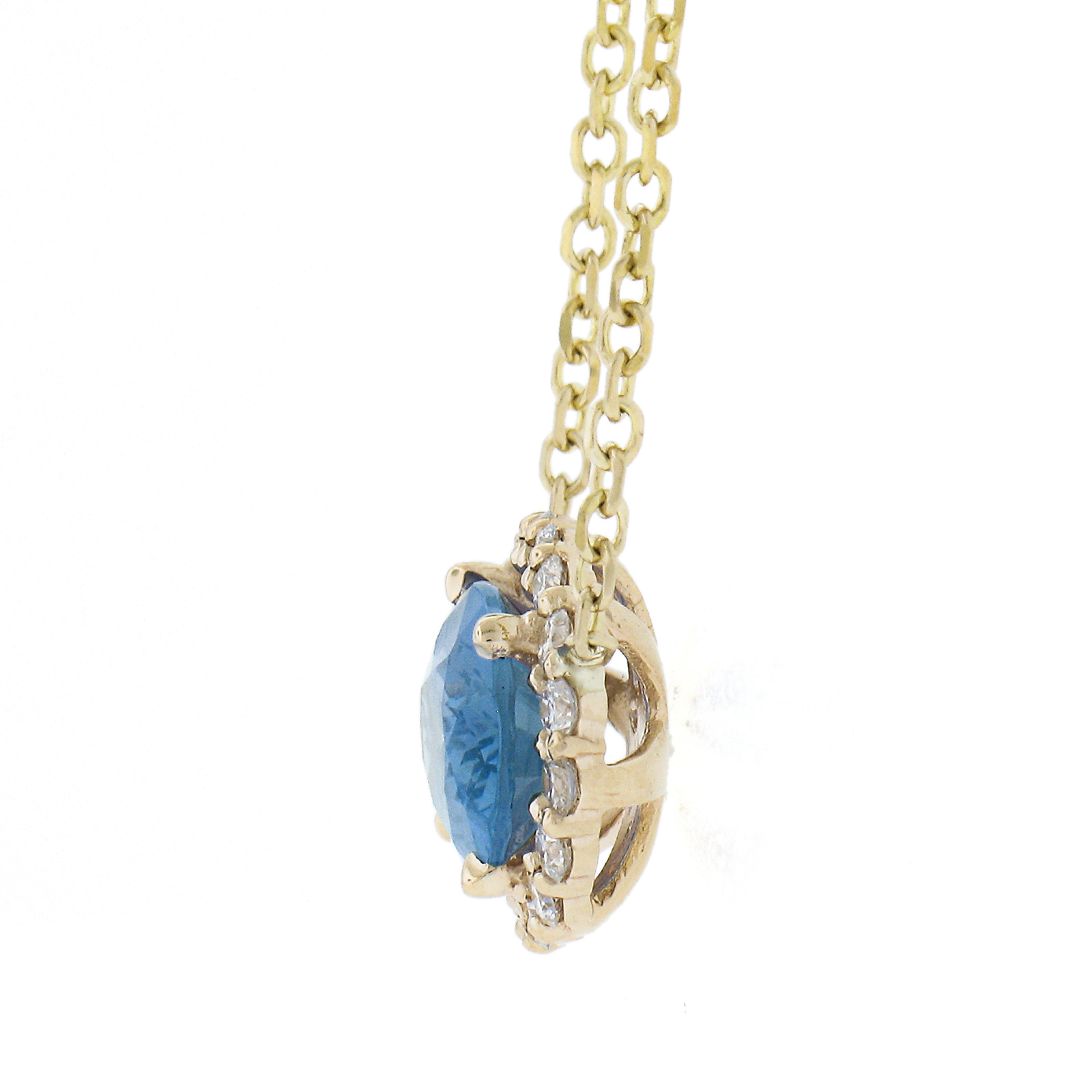 Women's NEW 14k Gold 3.34ctw GIA Oval Blue Sapphire Diamond Halo Pendant Necklace For Sale