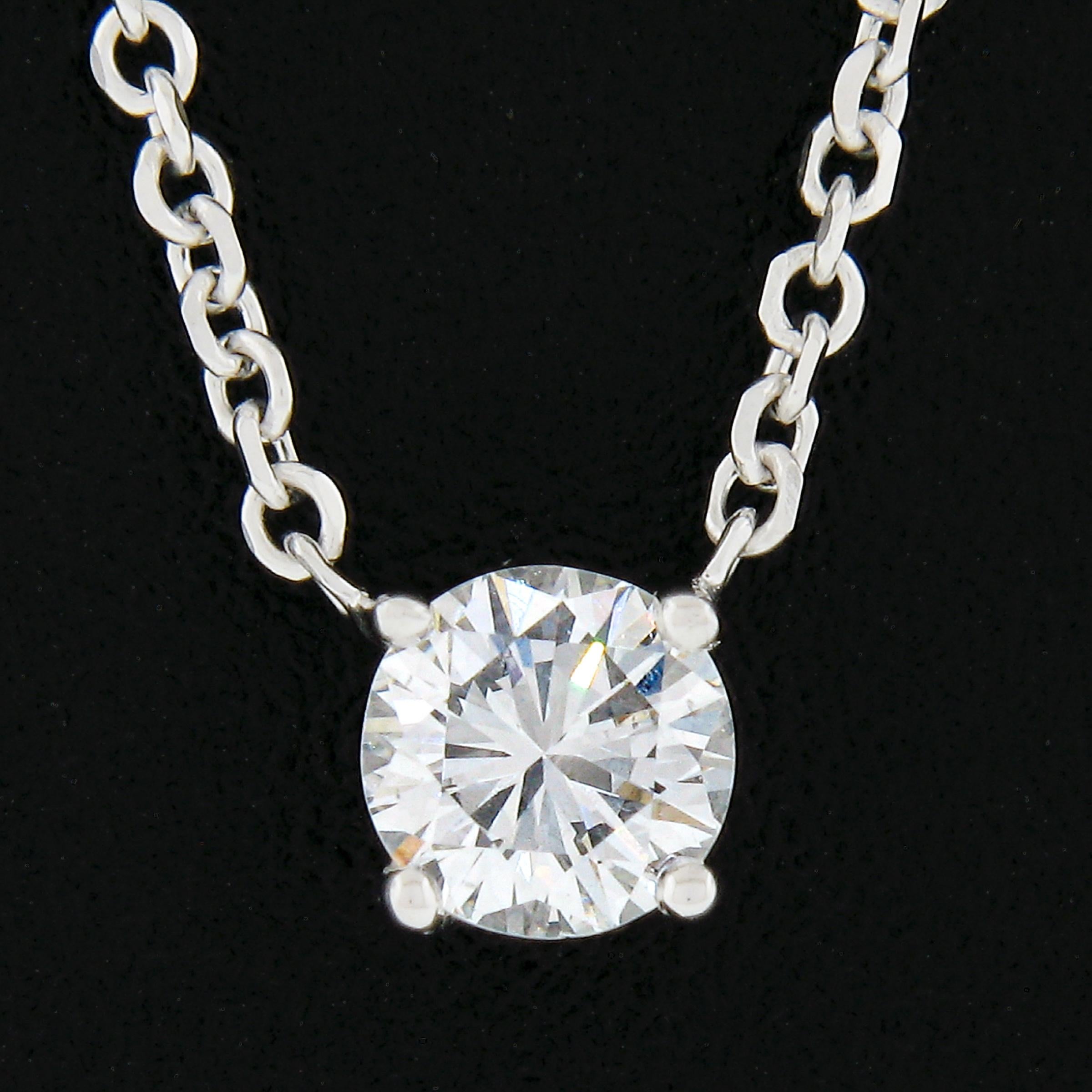 Round Cut New 14K Gold .33ct Round Brilliant Diamond Solitaire Pendant w/ Adjustable Chain For Sale