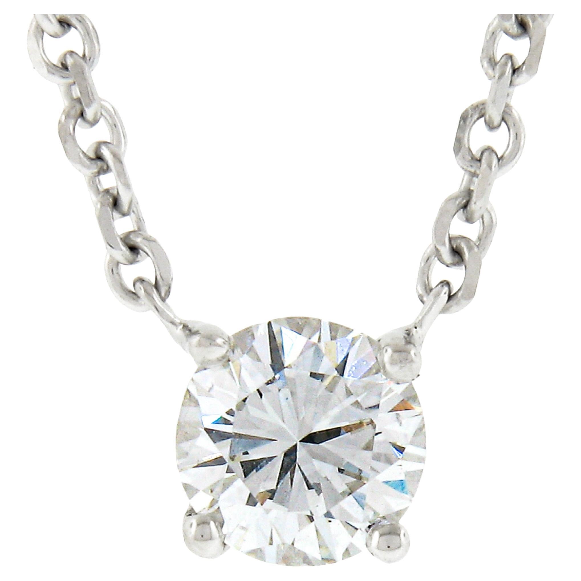 1/3 Carat Round Diamond Solitaire Pendant - 14k White Or Yellow Gold Necklace With 18 Inch Chain