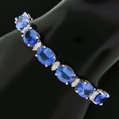 New 14k Gold 37.71ct Alternating Oval Tanzanite & Round Diamond Tennis Bracelet