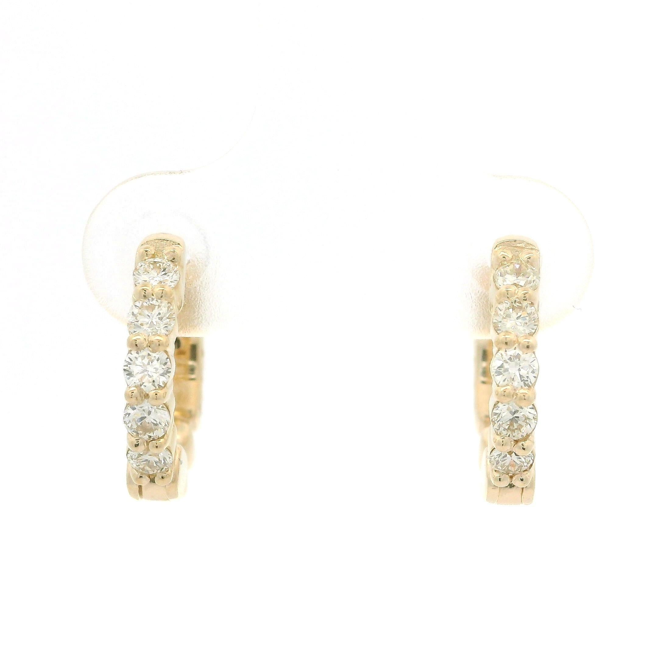 Taglio brillante New 14k Gold .40ctw Diamond Petite Fancy Huggie Hoop Earrings w/ Push Clasp in vendita