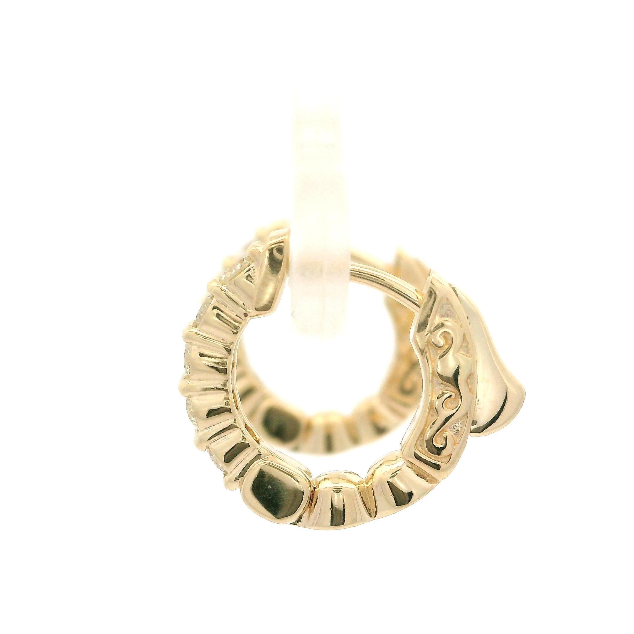 Donna New 14k Gold .40ctw Diamond Petite Fancy Huggie Hoop Earrings w/ Push Clasp in vendita