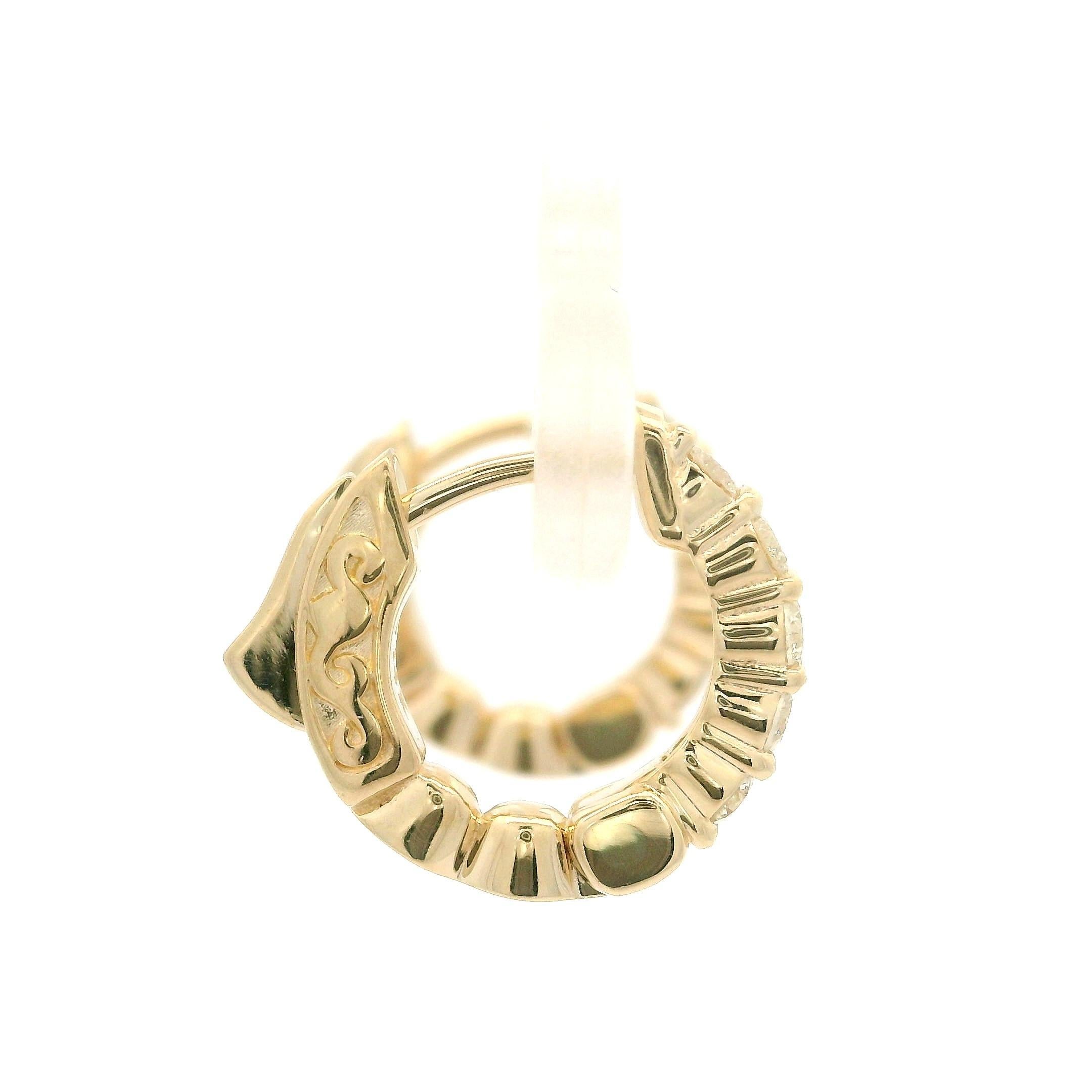 New 14k Gold .40ctw Diamond Petite Fancy Huggie Hoop Earrings w/ Push Clasp in vendita 3