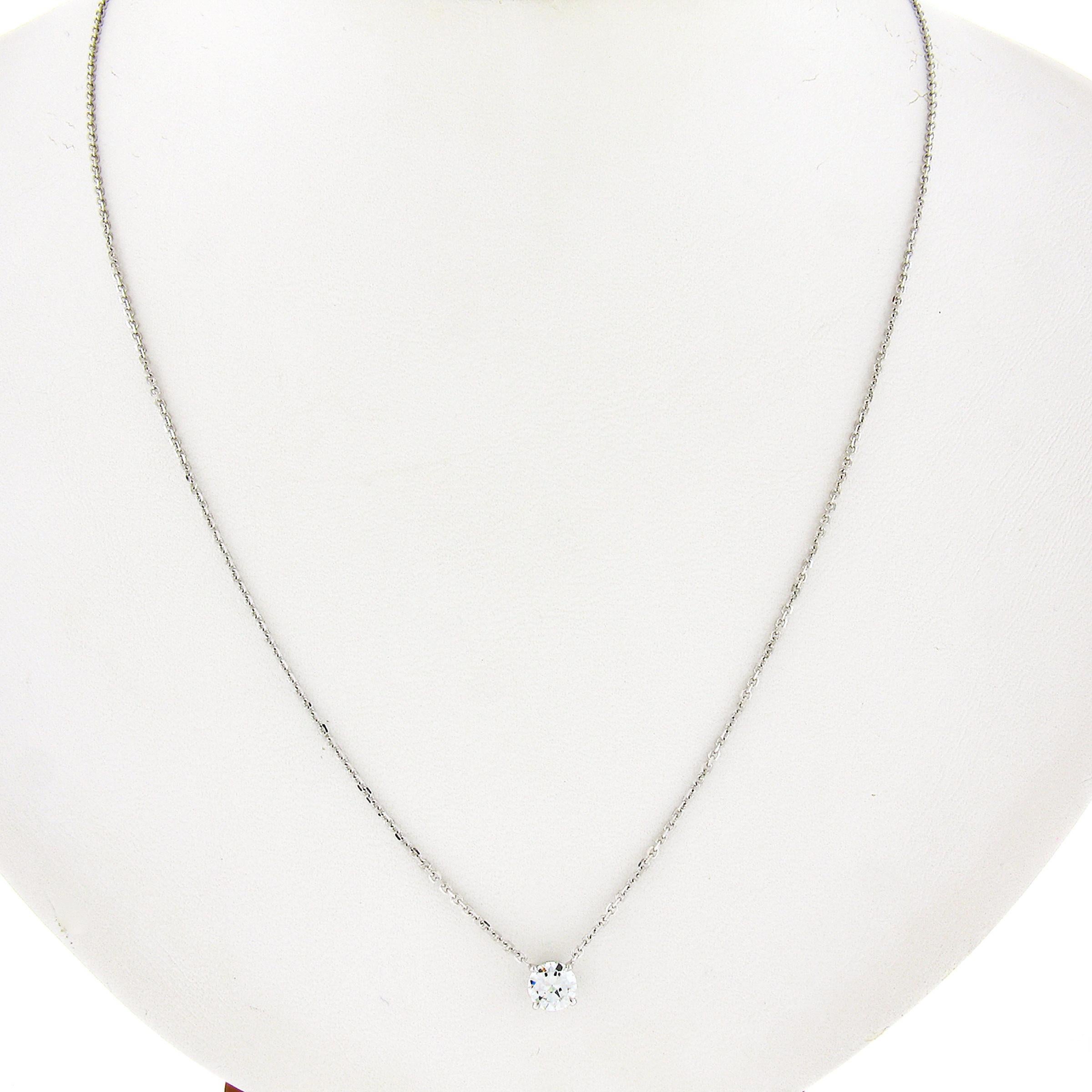 --Stone(s):--
(1) Natural Genuine Diamond - Round Brilliant Cut - Prong Set - VS2 Clarity - I Color 
Total Carat Weight:	0.42 (exact)

Material: Solid 14K White Gold
Weight: 2.32 Grams
Chain Type: 0.7mm Cable Link
Chain Length:	Adjustable at 16 or