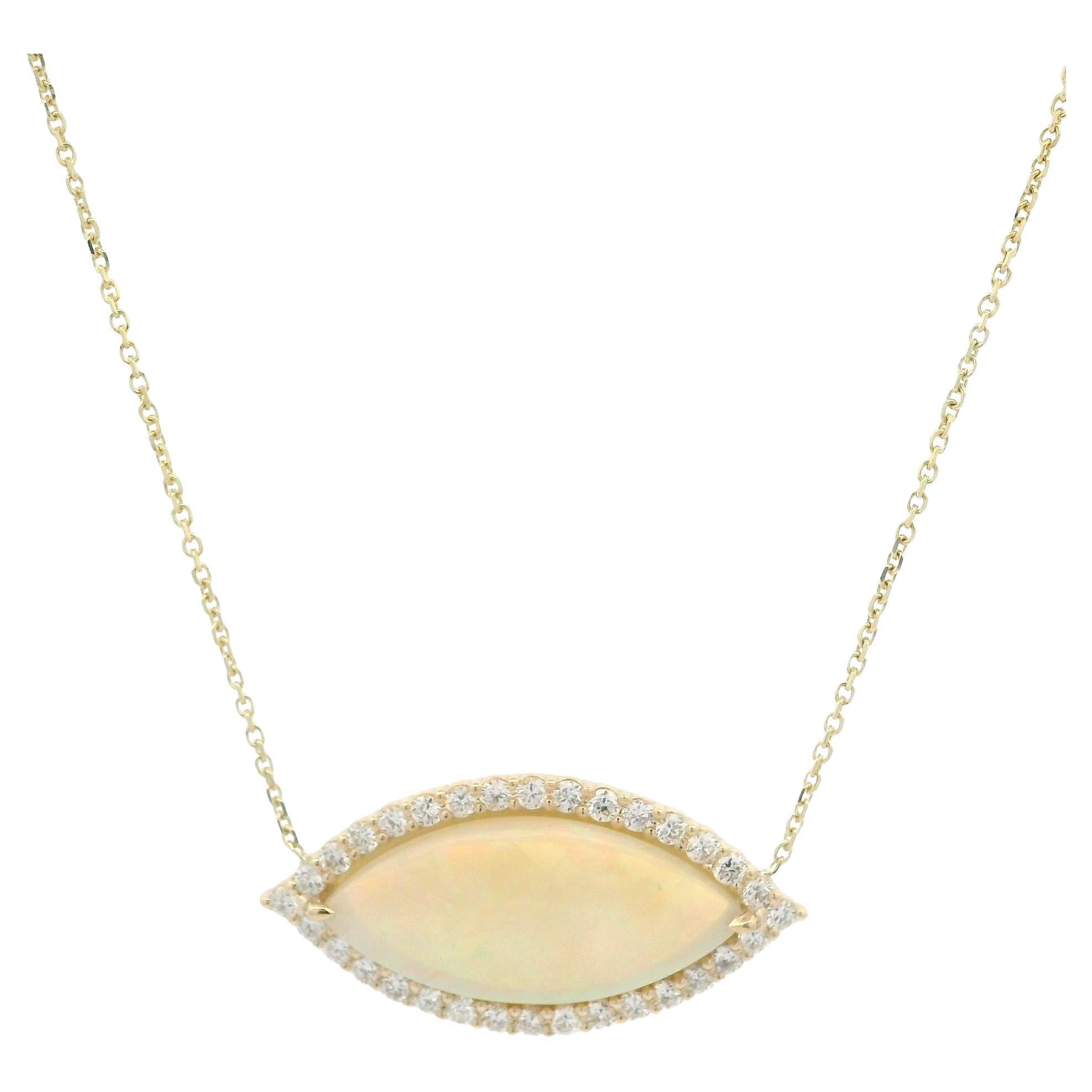 New 14k Gold 4.49ctw Marquise Opal w/ Diamond Halo Pendant Adjustable Necklace