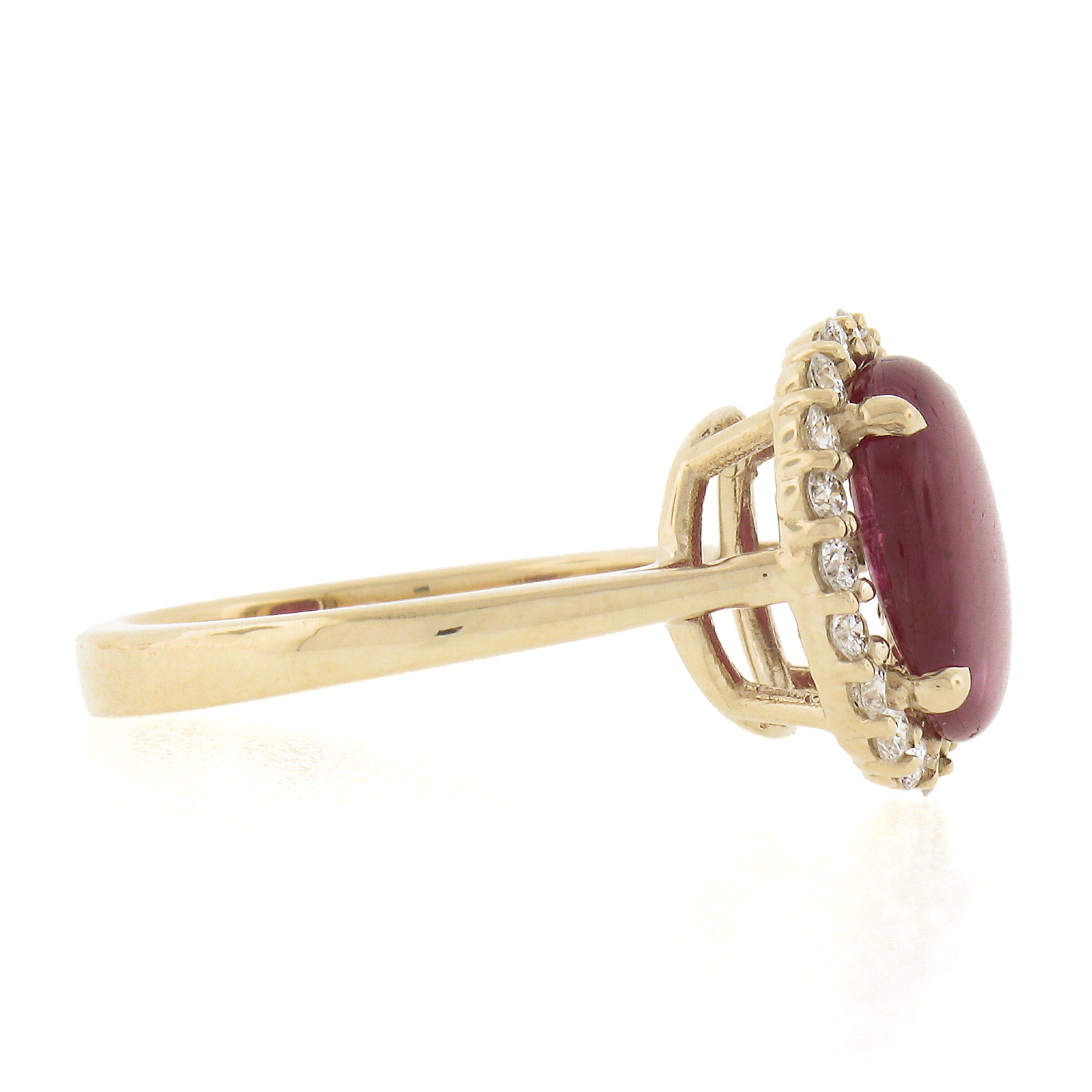 New 14k Gold 4.66ctw Gia No Heat Oval Cabochon Burma Ruby & Diamond Halo Ring In New Condition For Sale In Montclair, NJ