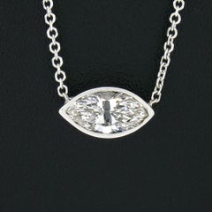 New 14K Gold .86ct GIA Marquise Bezel F VVS2 Diamond Solitaire Pendant Necklace