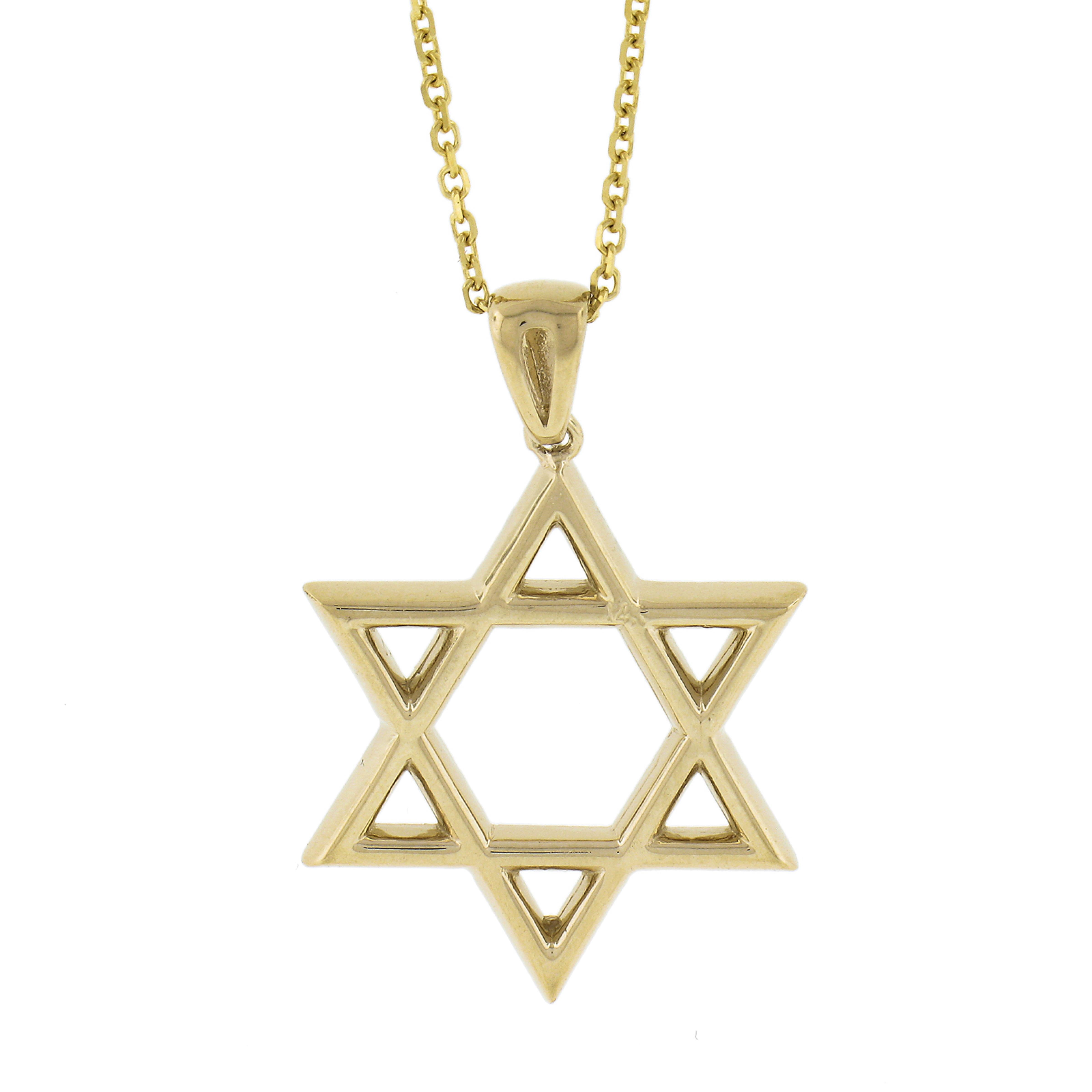 New 14K Gold Diamond Open Star of David Pendant w/ Adjustable 16