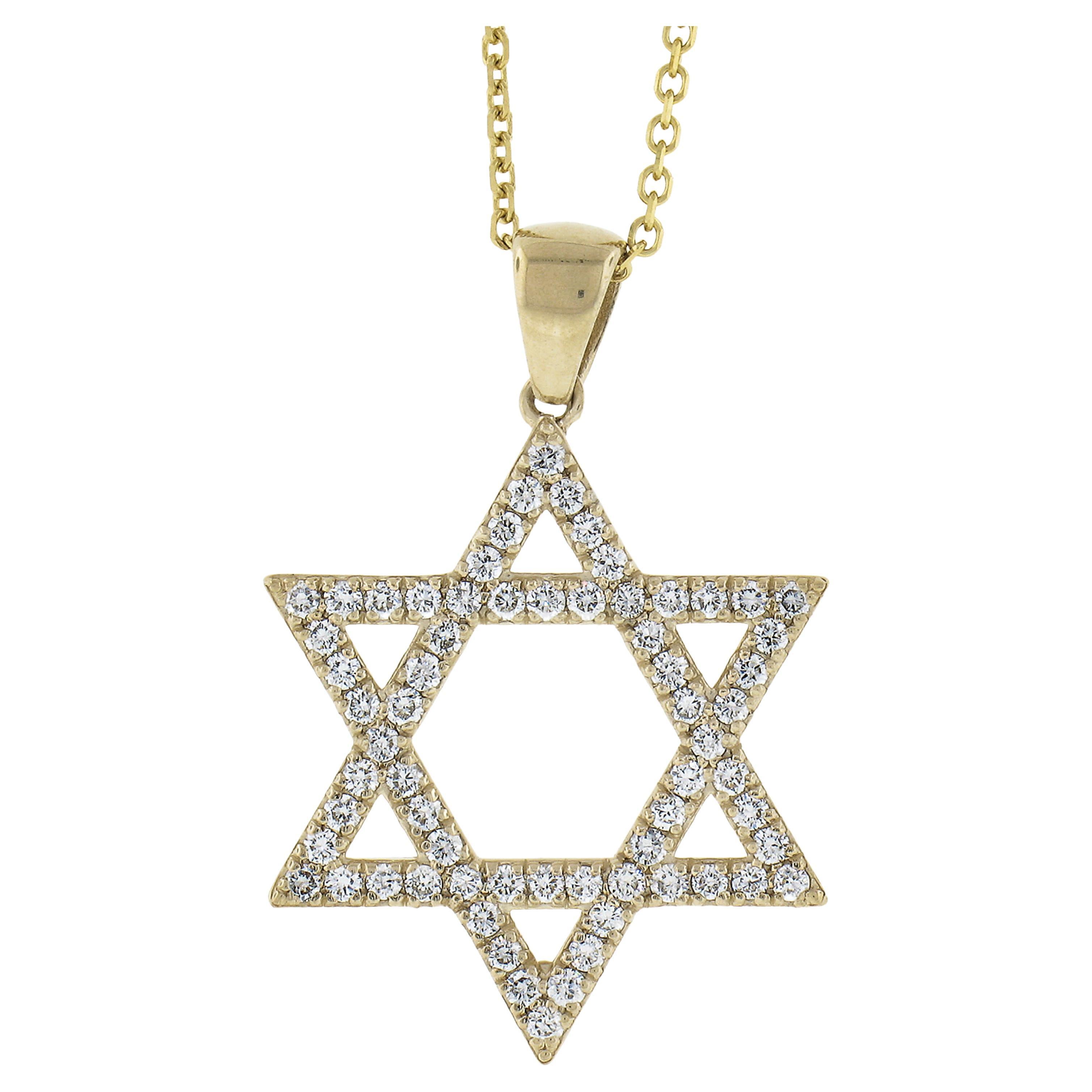 New 14K Gold Diamond Open Star of David Pendant w/ Adjustable 16" of 18" Chain For Sale