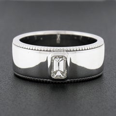 New 14k Gold GIA 0.53ctw Emerald Cut Diamond Solitaire Milgrain Wide Band Ring