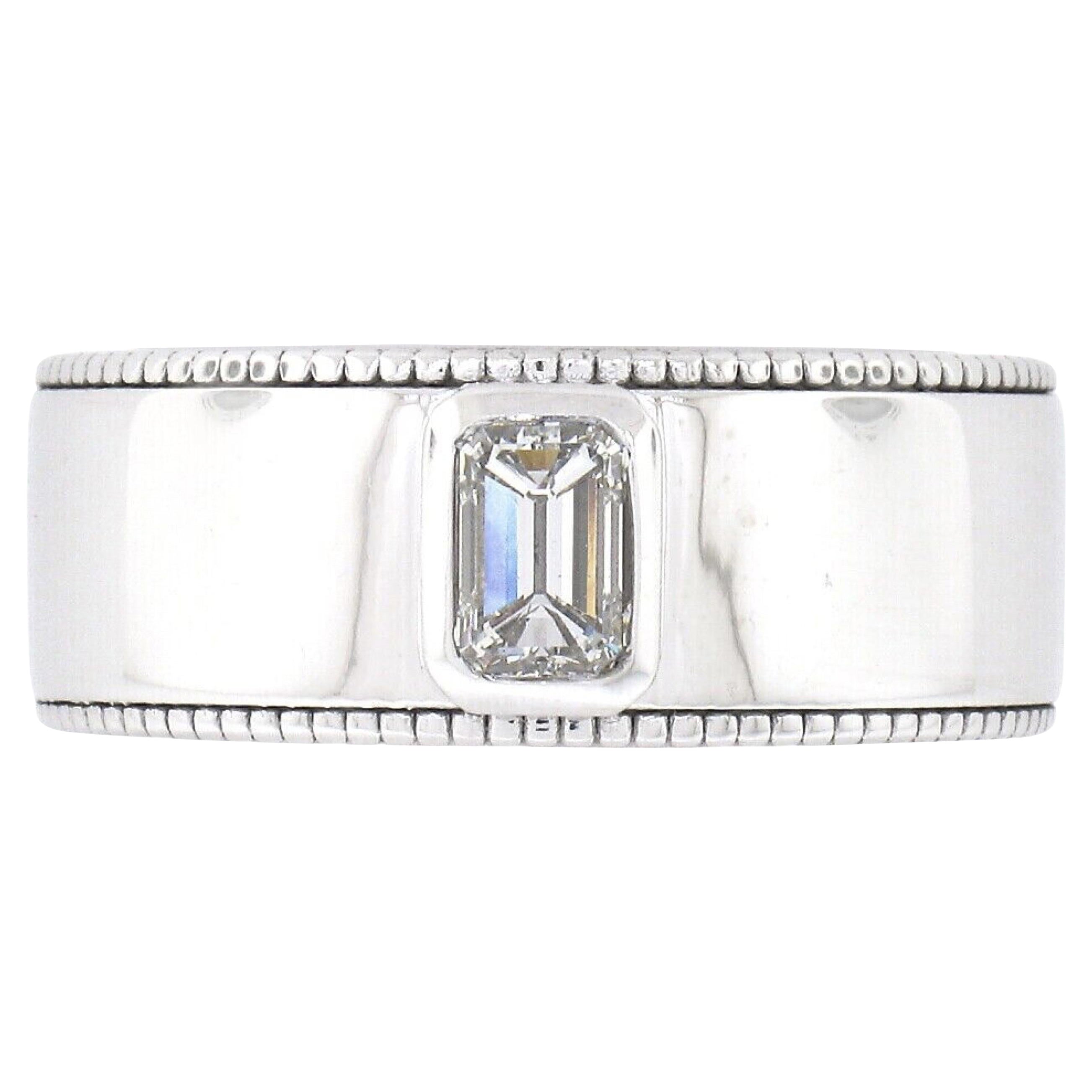 Neuer 14k Gold GIA 0,53ctw Smaragdschliff Diamant Solitär Milgrain breiter Ring