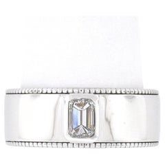 New 14k Gold GIA 0.53ctw Emerald Cut Diamond Solitaire Milgrain Wide Band Ring