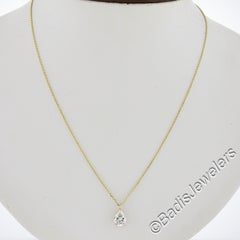 New 14k Gold GIA 0.84ct Pear Tear Drop Diamond Solitaire Slide Pendant on Chain
