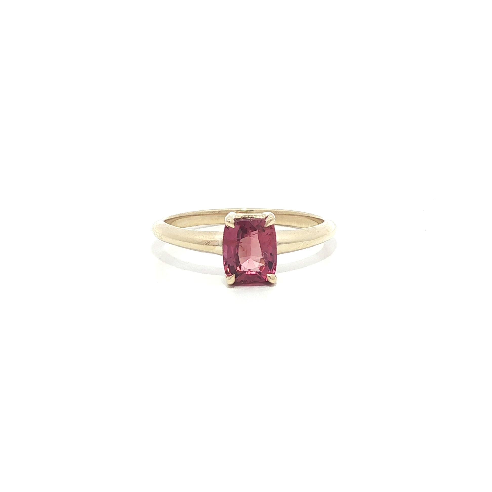 New 14k Gold GIA 1.02ct Cushion No Heat Rose Sapphire Solitaire Ring