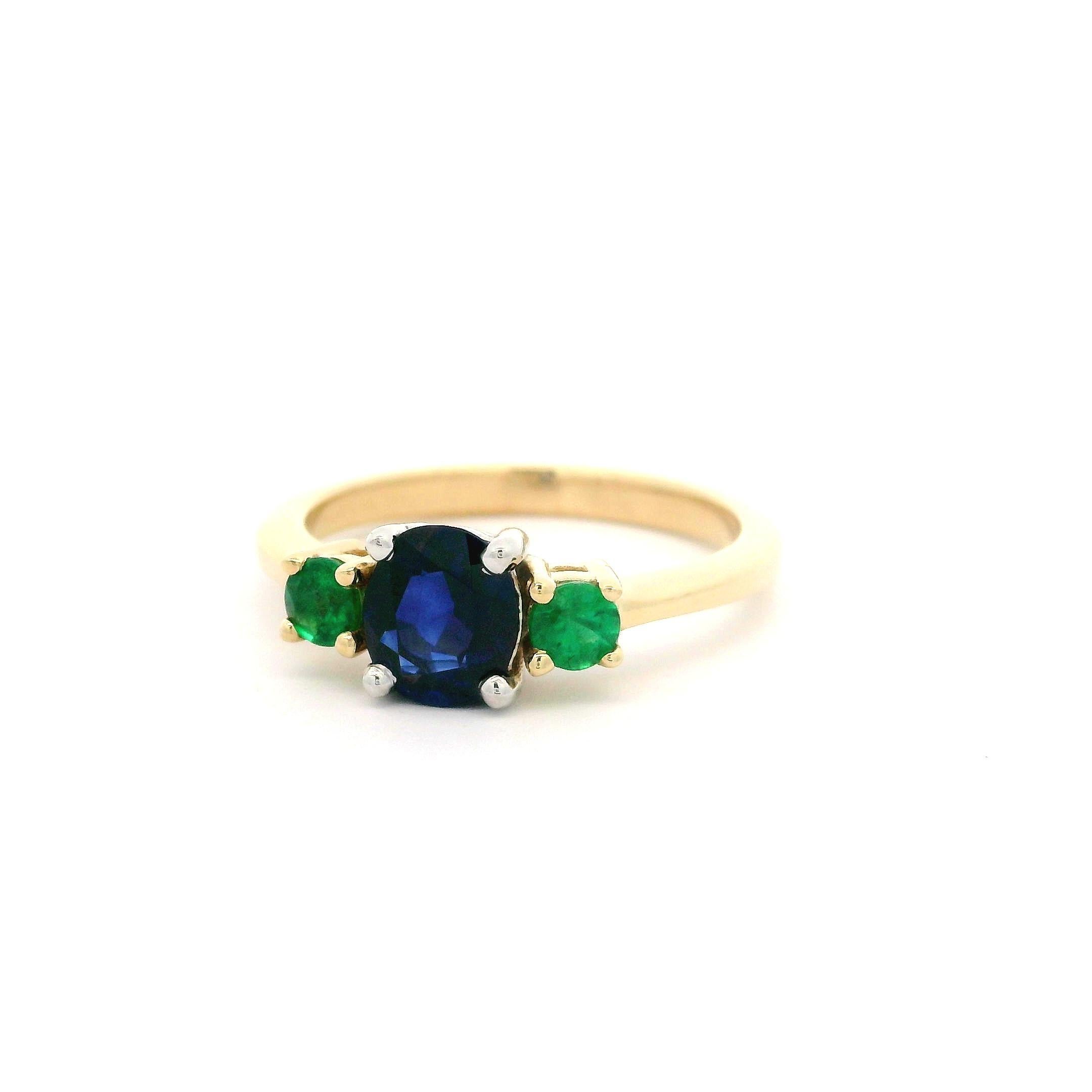 Neuer 14k Gold GIA 1,27ctw Oval Saphir & runder Smaragd Seiten 3 Stein Ring im Angebot 3