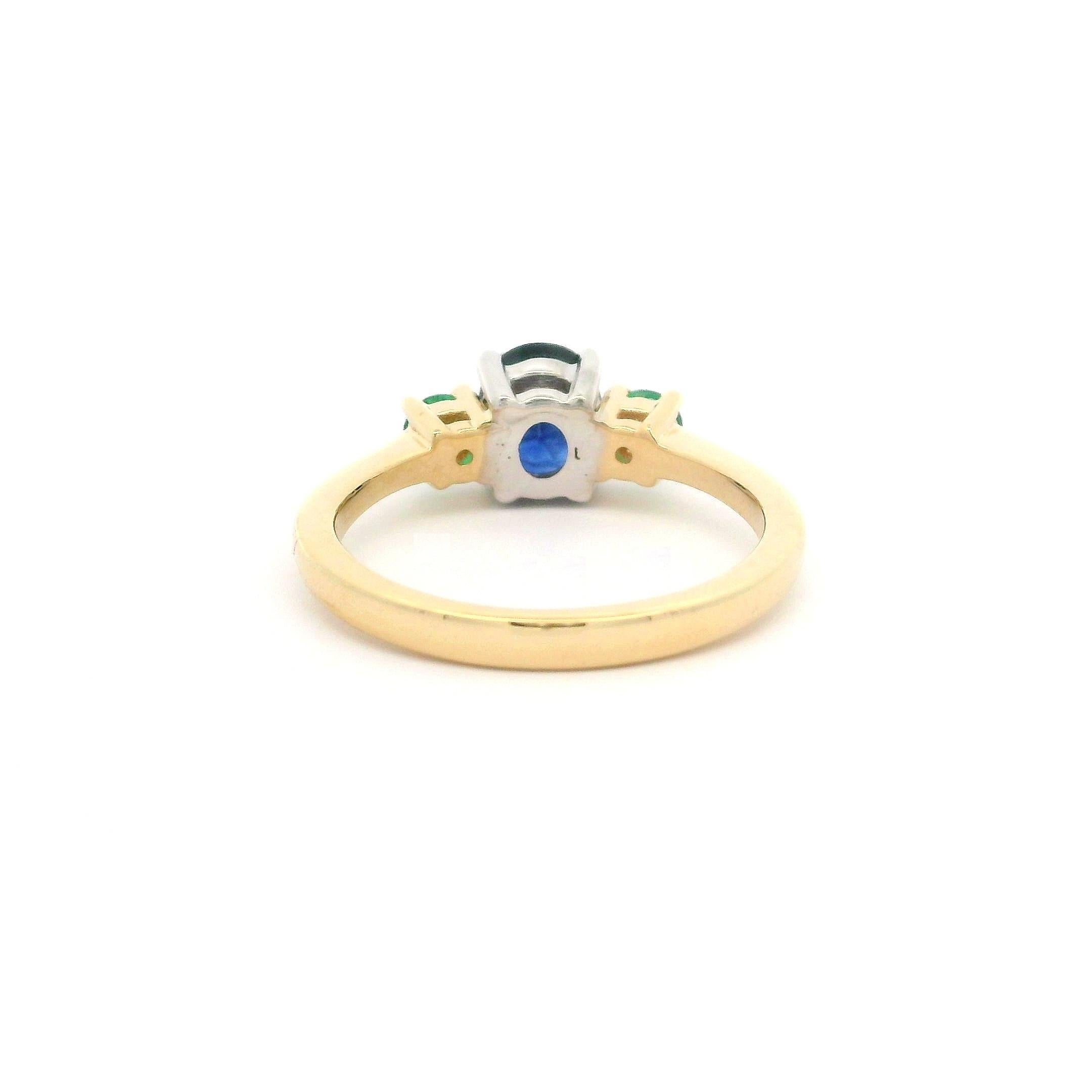 Neuer 14k Gold GIA 1,27ctw Oval Saphir & runder Smaragd Seiten 3 Stein Ring im Angebot 4