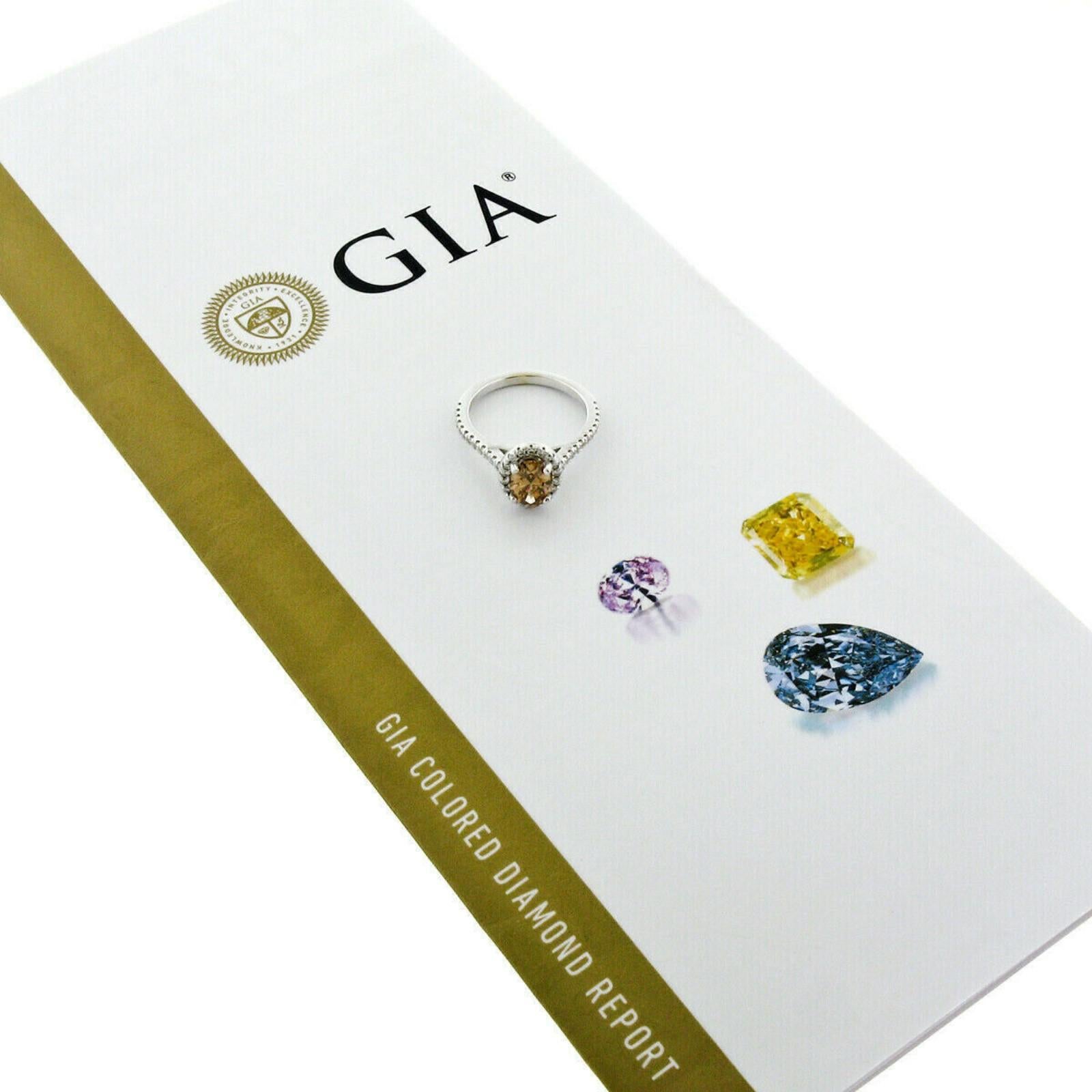 New 14 Karat Gold GIA 1.53 Carat Fancy Brown Orange Oval Diamond Halo Ring For Sale 5