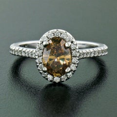 Neuer ovaler Diamant-Halo-Ring, 14 Karat Gold GIA 1,53 Karat, Fancy Braun Orange