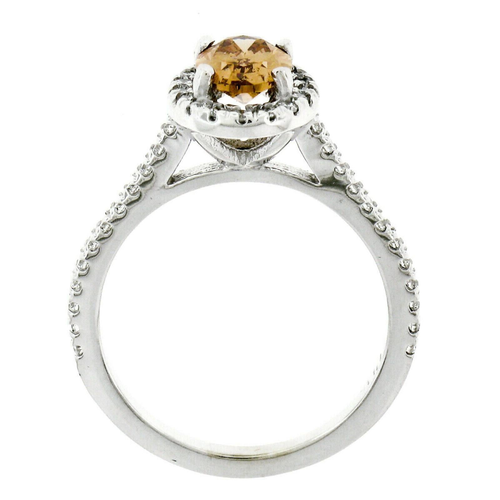 Women's New 14 Karat Gold GIA 1.53 Carat Fancy Brown Orange Oval Diamond Halo Ring For Sale