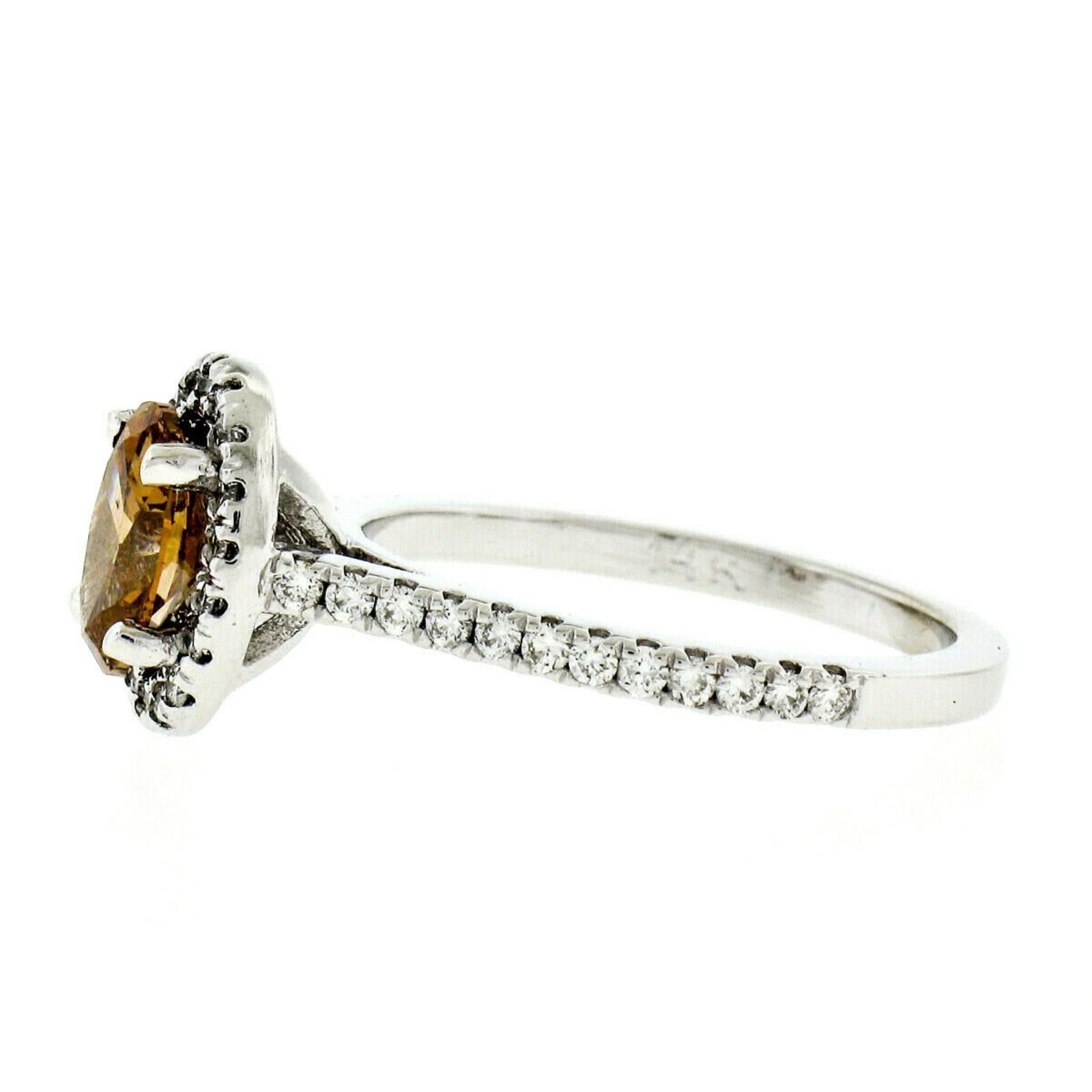 New 14 Karat Gold GIA 1.53 Carat Fancy Brown Orange Oval Diamond Halo Ring For Sale 1