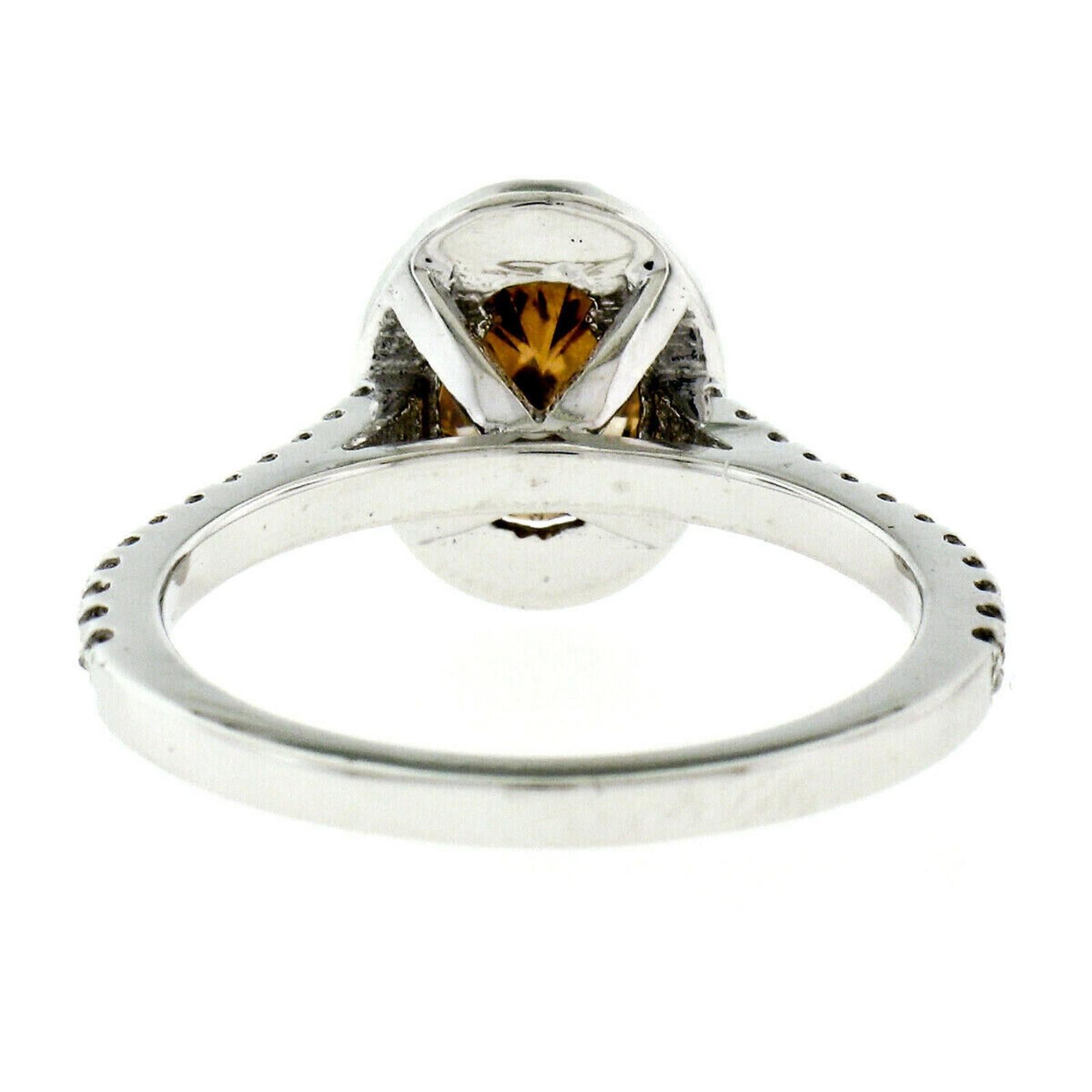 New 14 Karat Gold GIA 1.53 Carat Fancy Brown Orange Oval Diamond Halo Ring For Sale 3